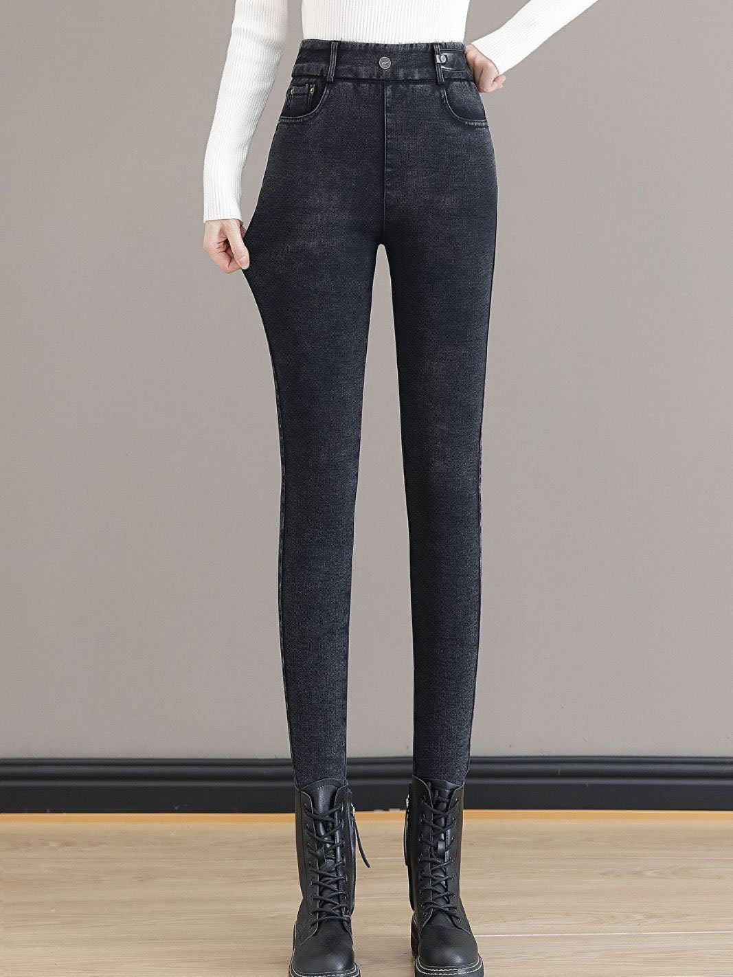 Varma Skinny-Jeans för Dam med Hög Midja & Stretch