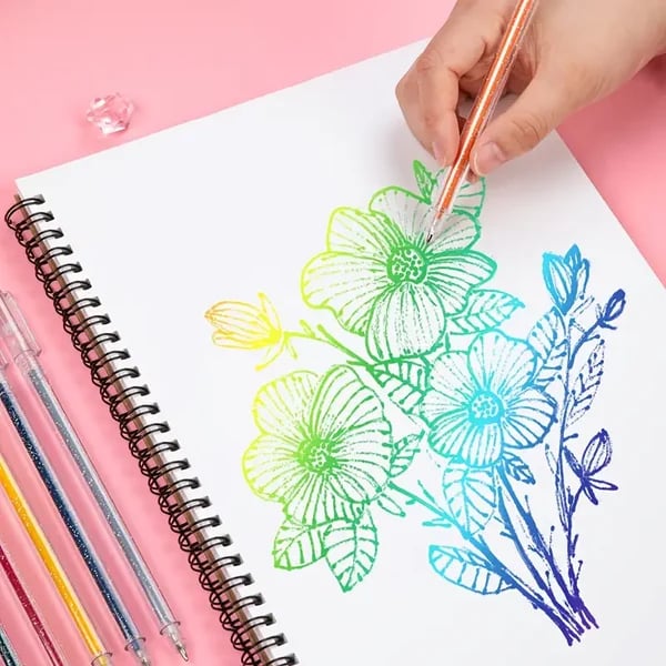 Glittergelpennor för kreativt skrivande och färgläggning