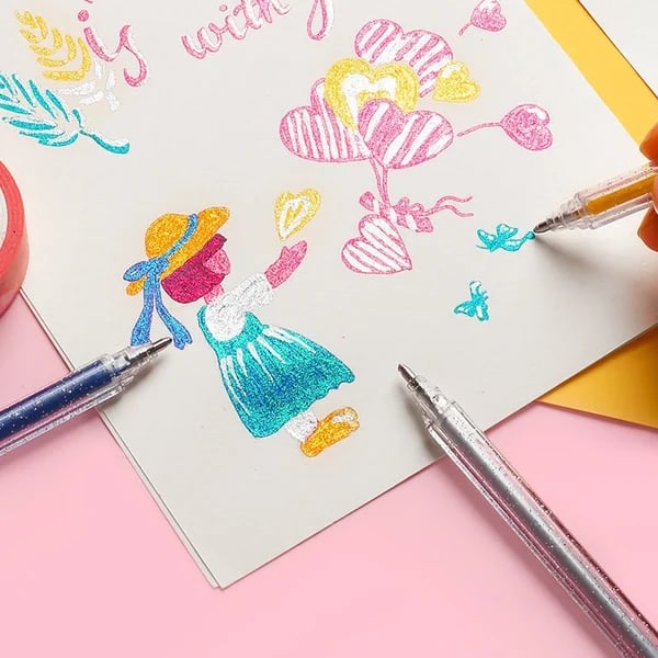 Glittergelpennor för kreativt skrivande och färgläggning