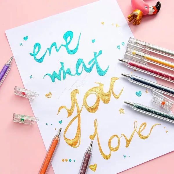 Glittergelpennor för kreativt skrivande och färgläggning