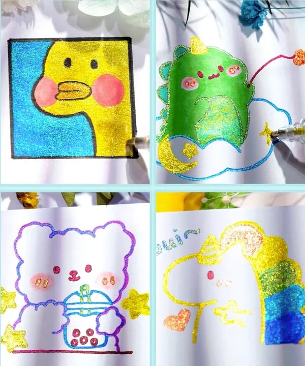 Glittergelpennor för kreativt skrivande och färgläggning