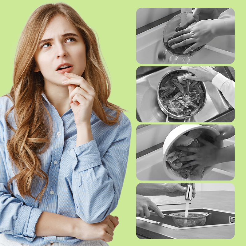 Handdriven grönsakstork med dubbel funktion för sköljning och förvaring