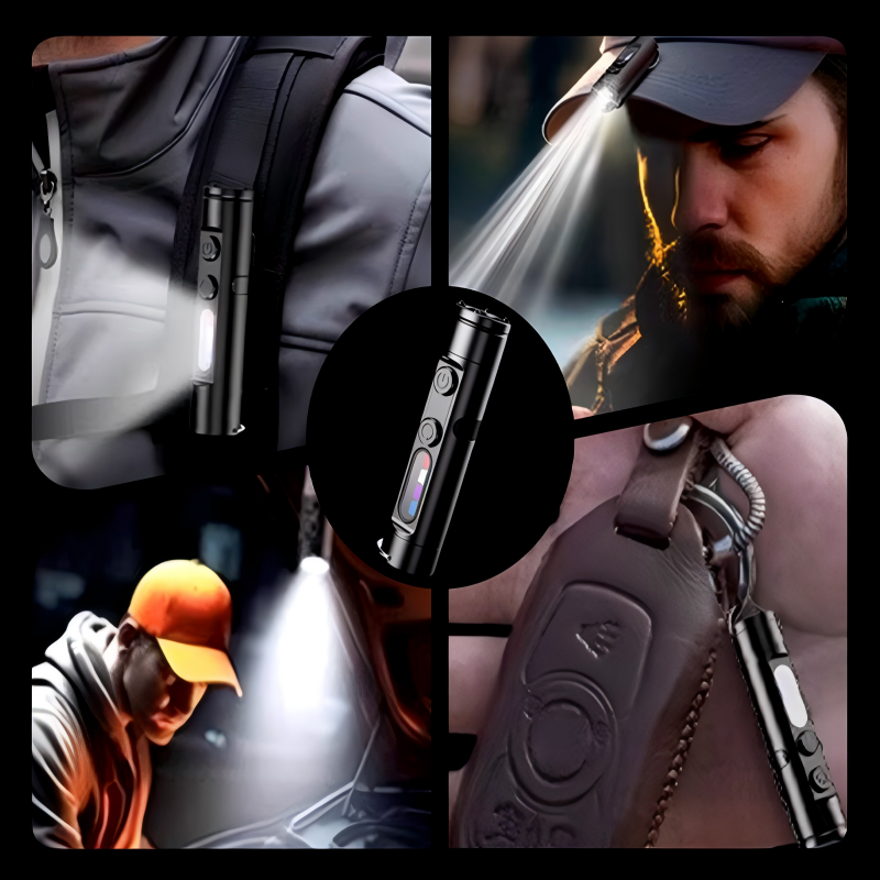 Uppladdningsbar och magnetisk mini nyckelringsficklampa