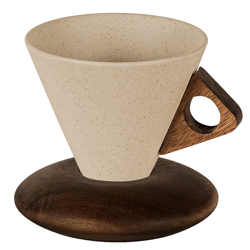 Rustik Kaffekopp i Grovkeramik med Trähandtag