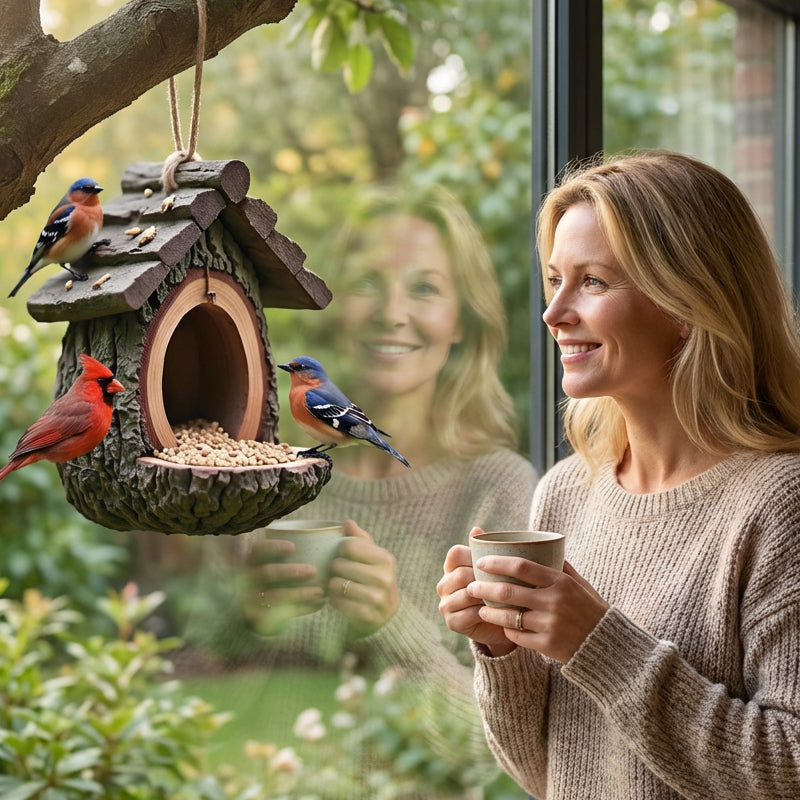 Rustik Fågelmatare med Naturlig Trälook och Hållbar Konstruktion