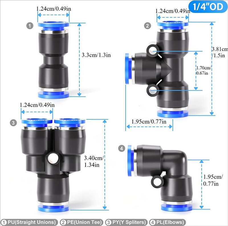 Push-in Luftkopplingar 1/4" – 360° Roterbar & Verktygsfri